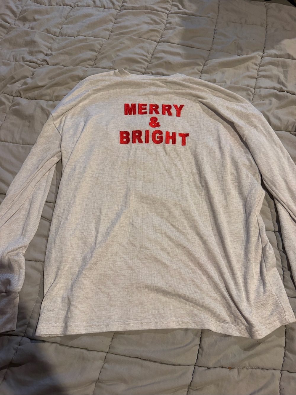 Kids 'Merry & Bright' Long Sleeve Tee - White with Red Text